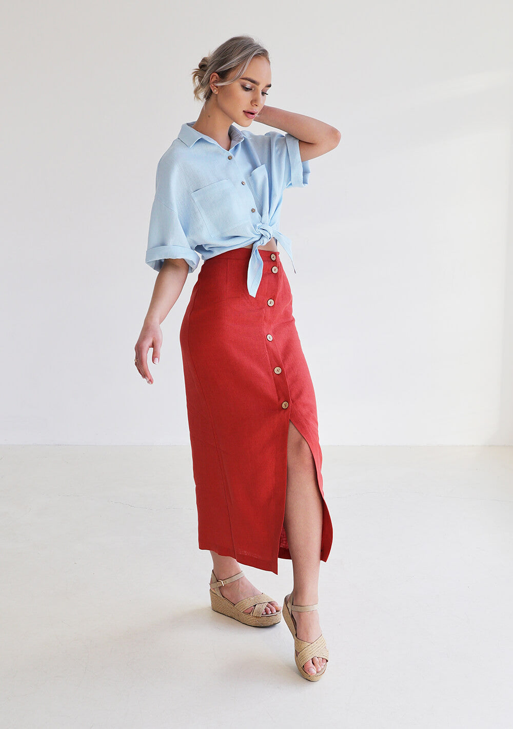 Button front linen skirt Cybile