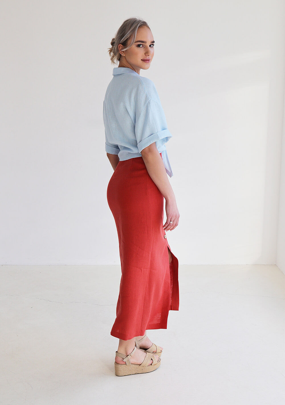 Button front linen skirt Cybile