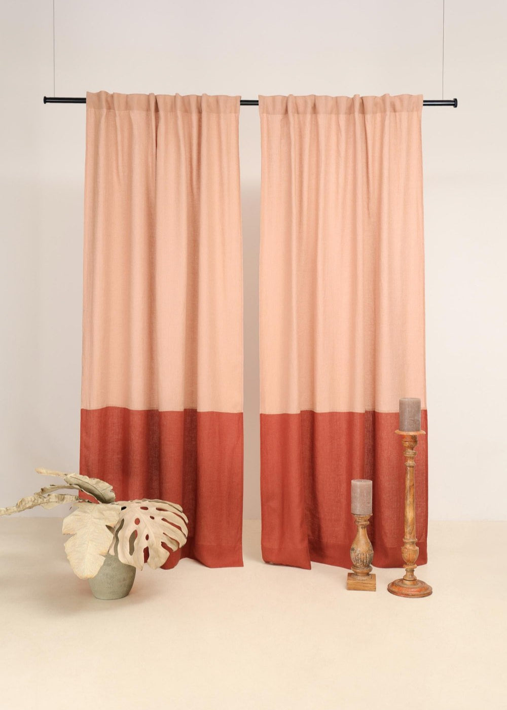 Color block linen curtain in cream tan and tobacco – photo 1