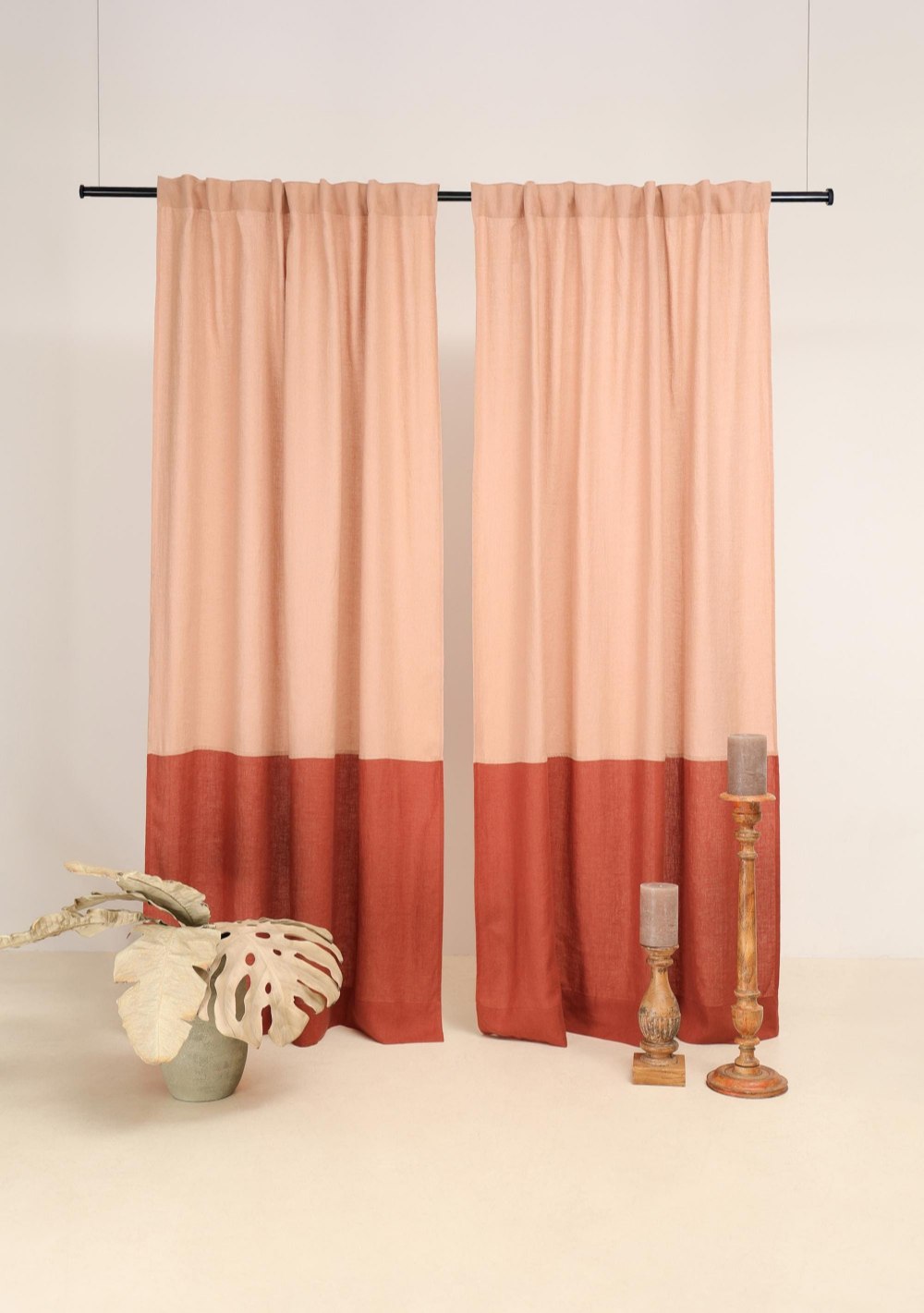 Color block linen curtain in cream tan and tobacco – photo 1