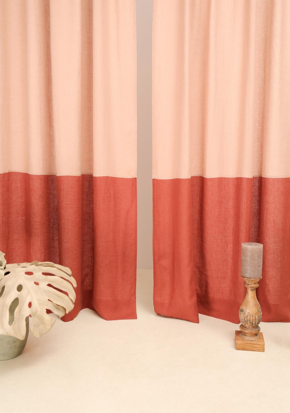 Color block linen curtain in cream tan and tobacco – photo 2