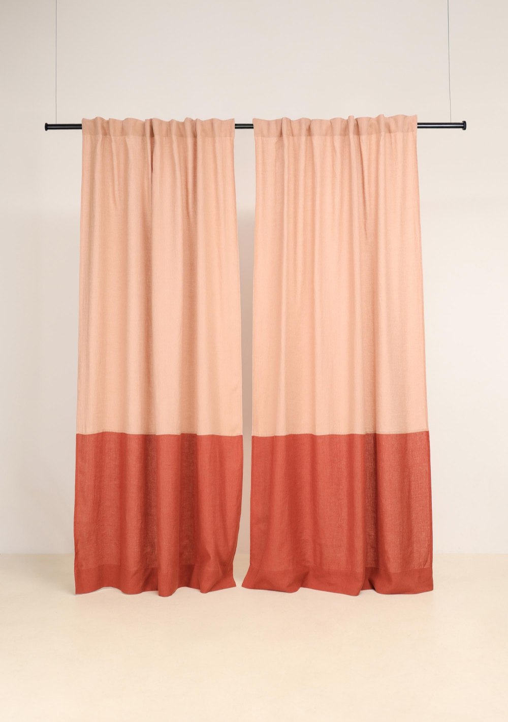 Color block linen curtain in cream tan and tobacco – photo 4