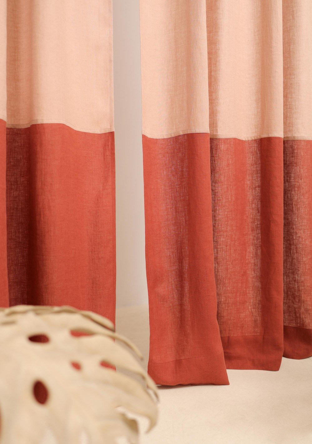 Color block linen curtain in cream tan and tobacco – photo 5