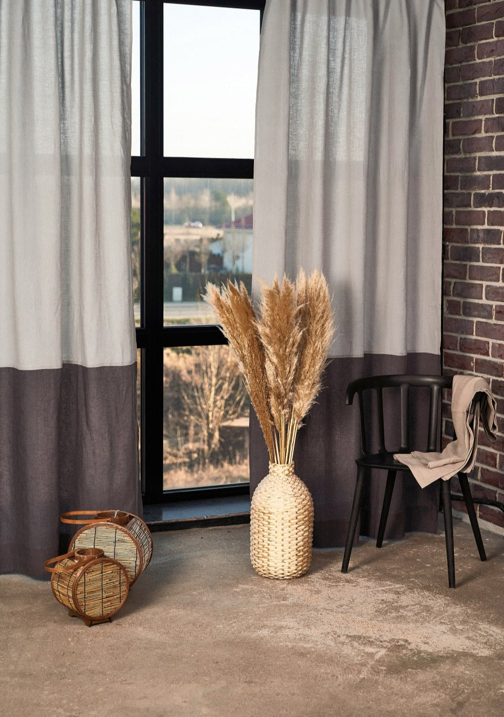 Color block linen curtain in light gray – photo 3