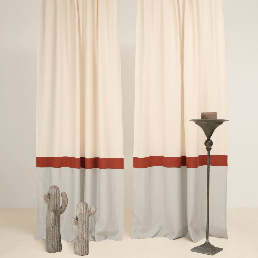 Color block linen curtain panels