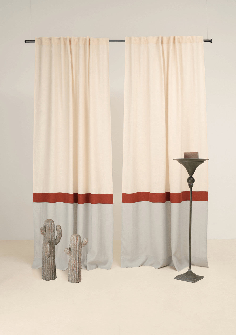 Color block linen curtain panels