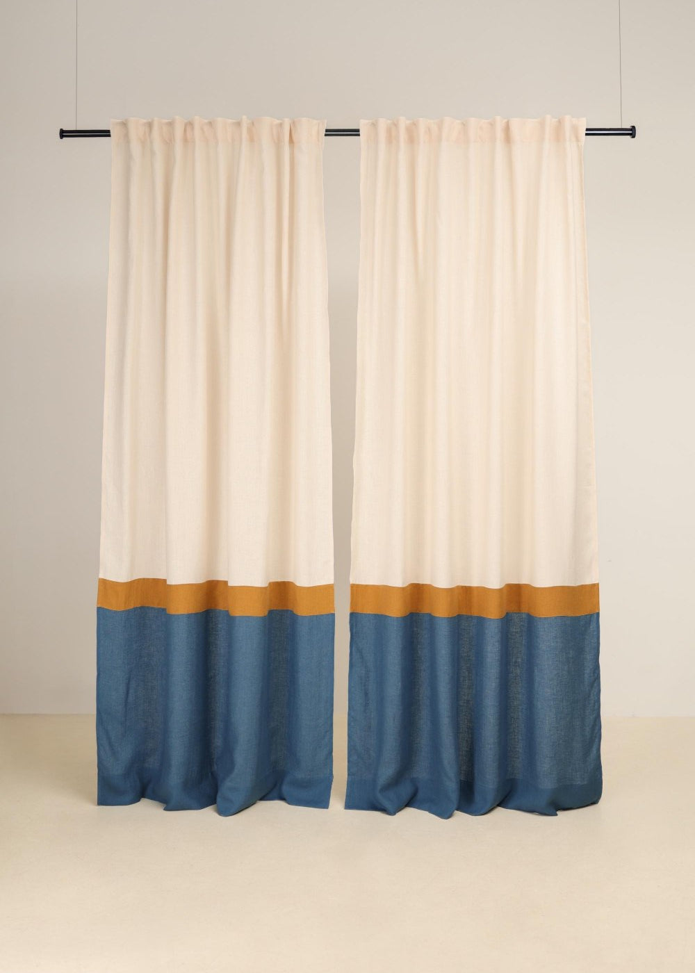 Colorful 3 color block linen curtain – photo 1