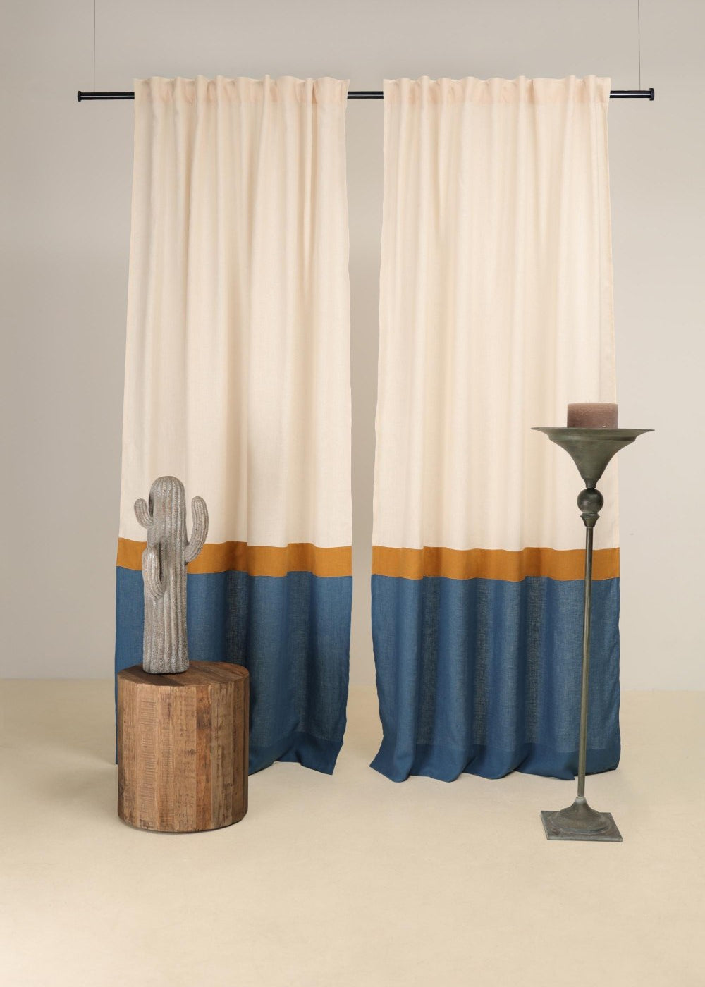 Colorful 3 color block linen curtain – photo 2