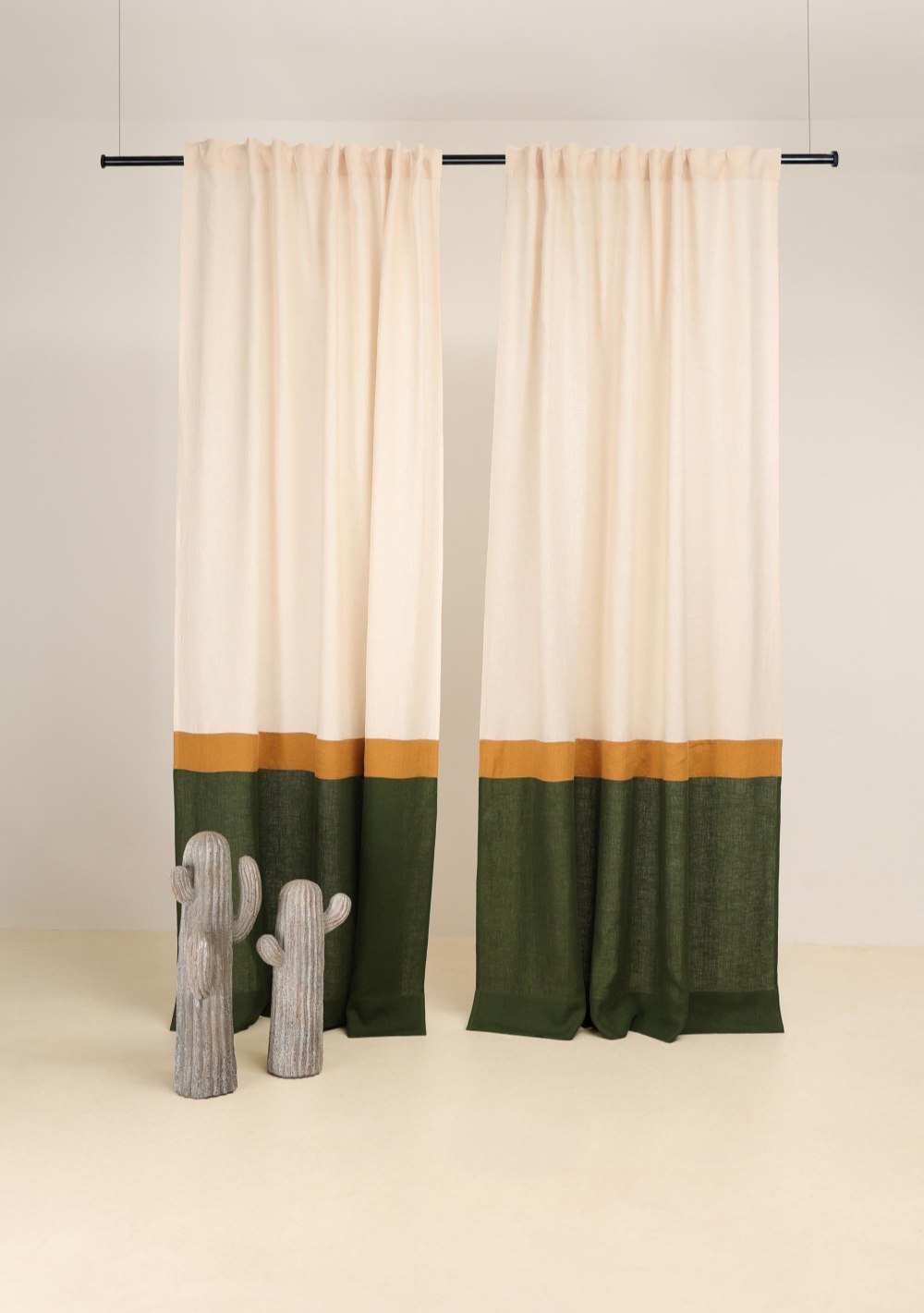 Colorful 3 color block linen curtain – photo 7