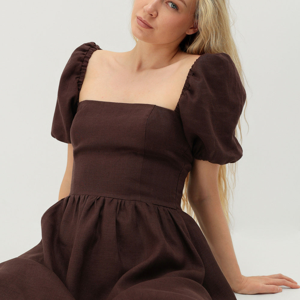 Cottagecore linen dress with puff sleeves Camille