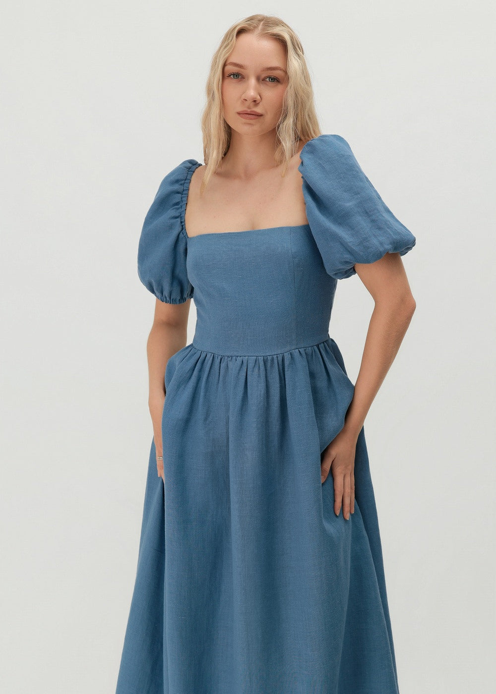 Cottagecore linen dress with puff sleeves Camille