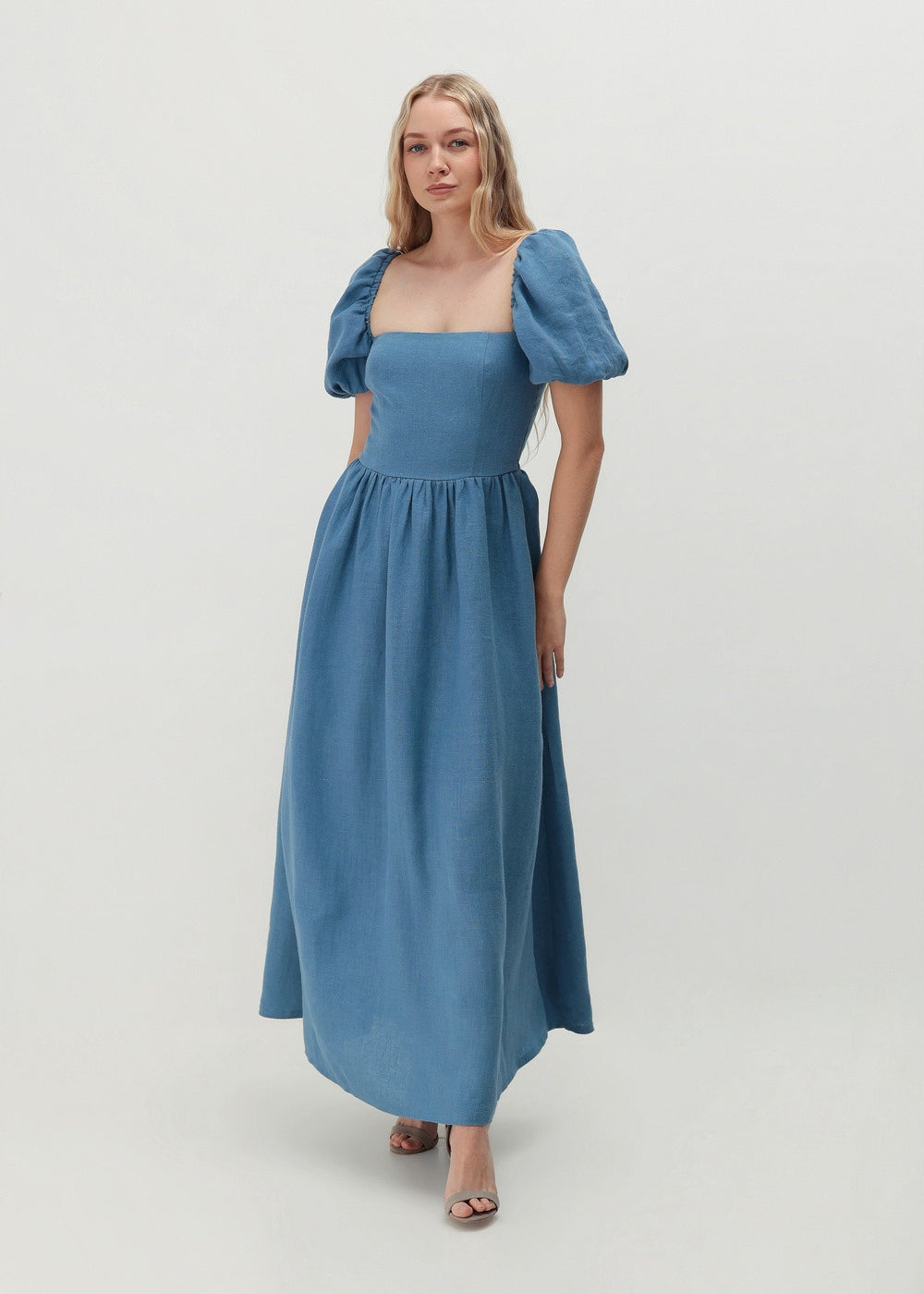 Cottagecore linen dress with puff sleeves Camille