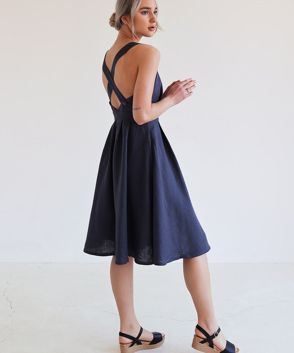 Cross back linen dress Paula