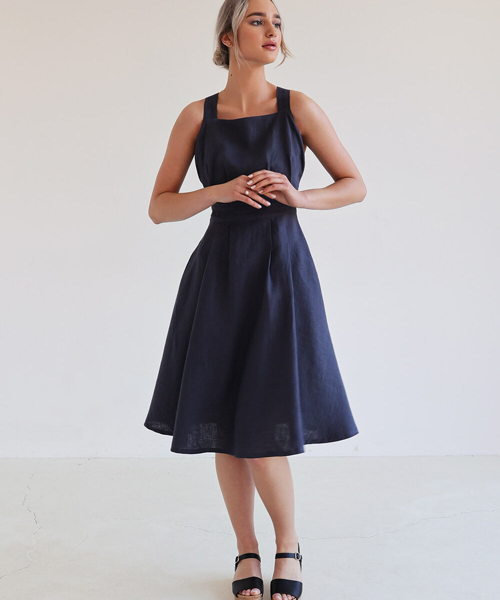 Cross back linen dress Paula