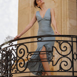 Deep v neck linen dress Crystal