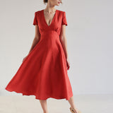 Deep v neck linen dress Sicily