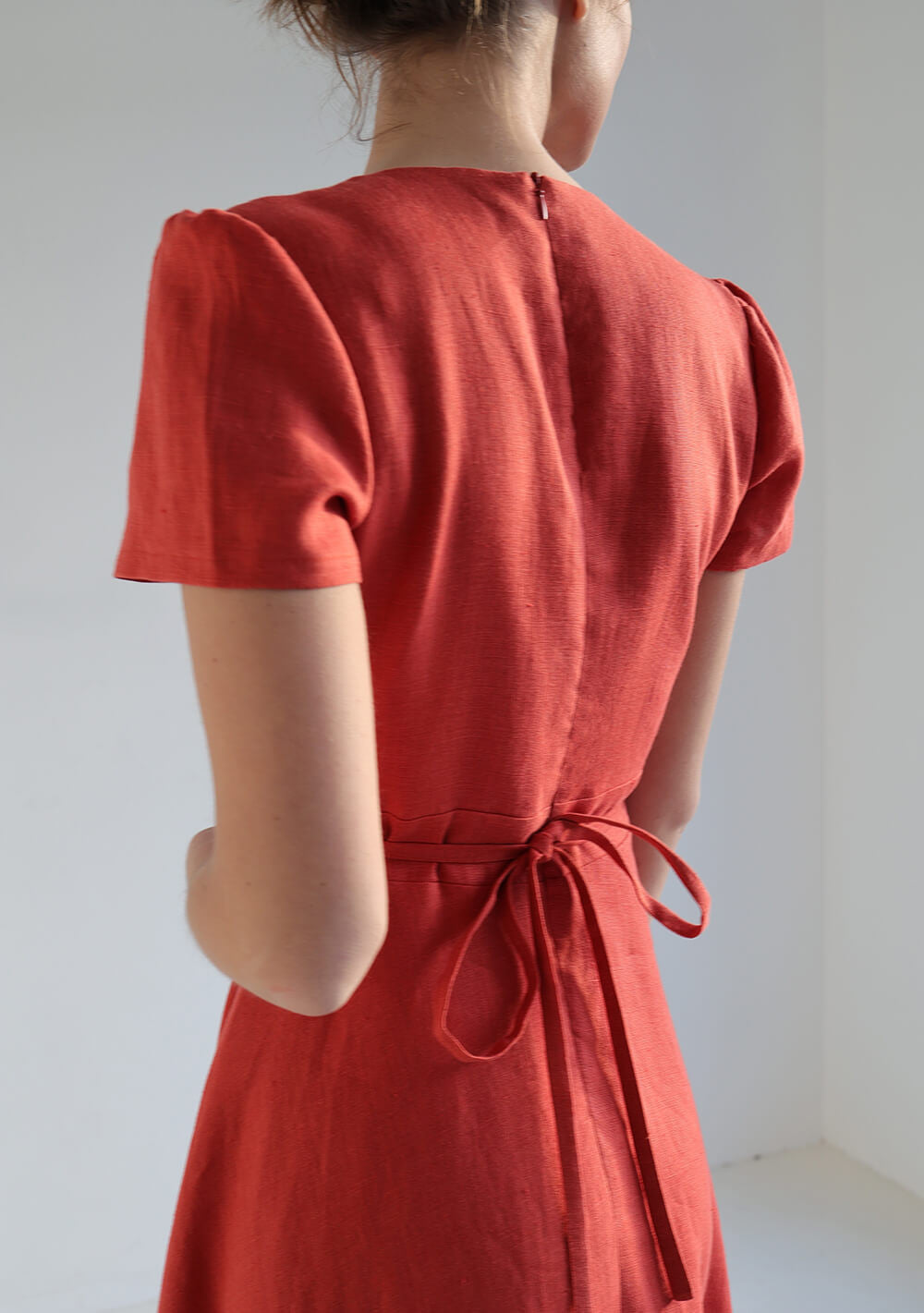 Deep v neck linen dress Sicily