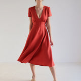 Deep v neck linen dress Sicily