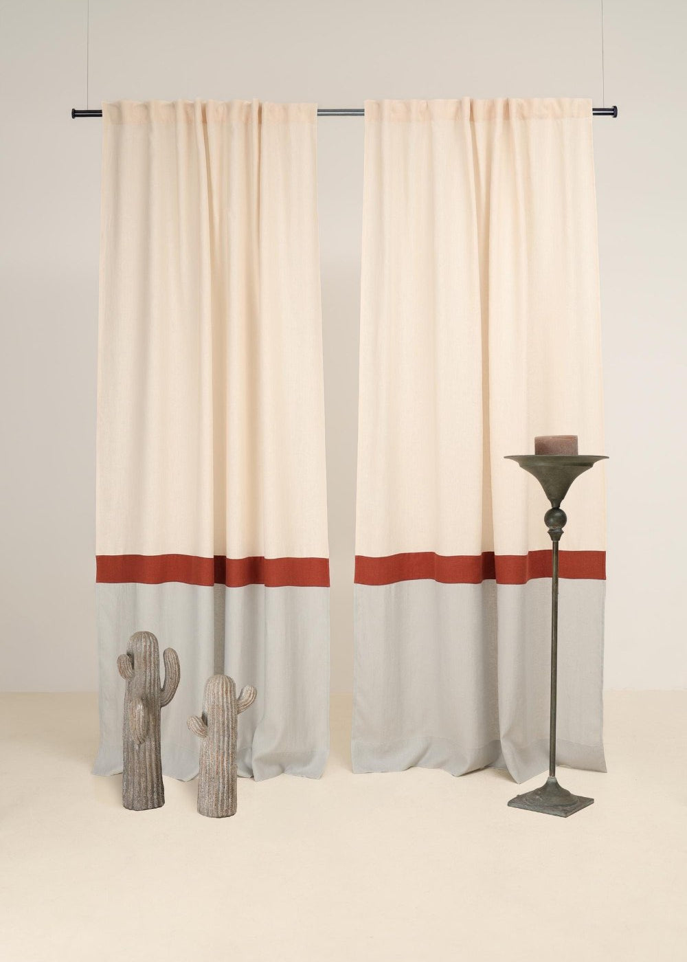 Earth tone 3 color block linen curtain – photo 1