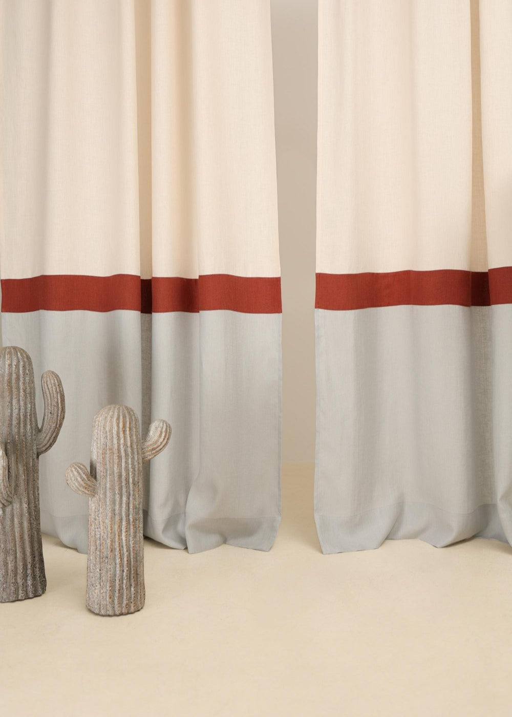 Earth tone 3 color block linen curtain – photo 2