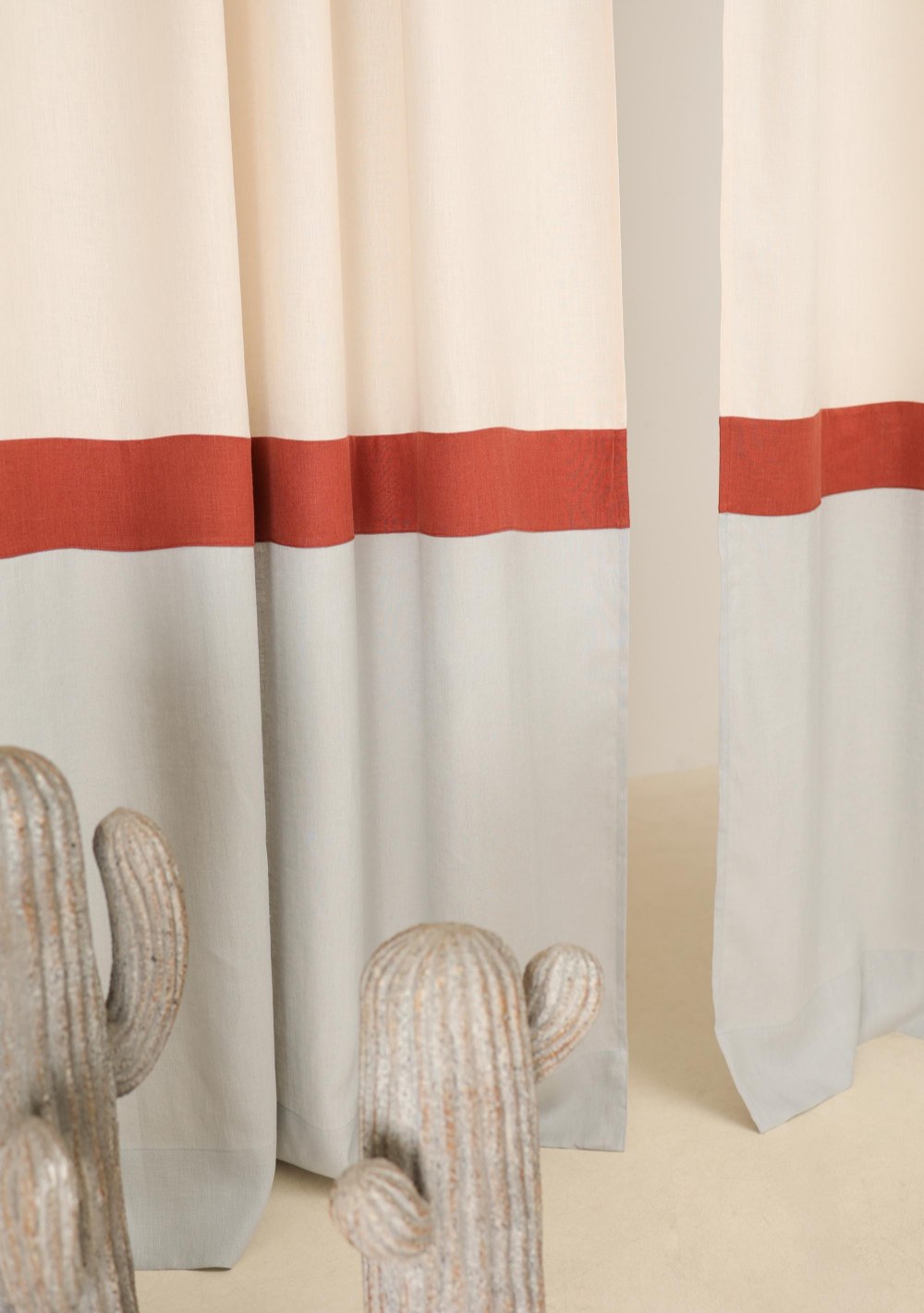 Earth tone 3 color block linen curtain – photo 3