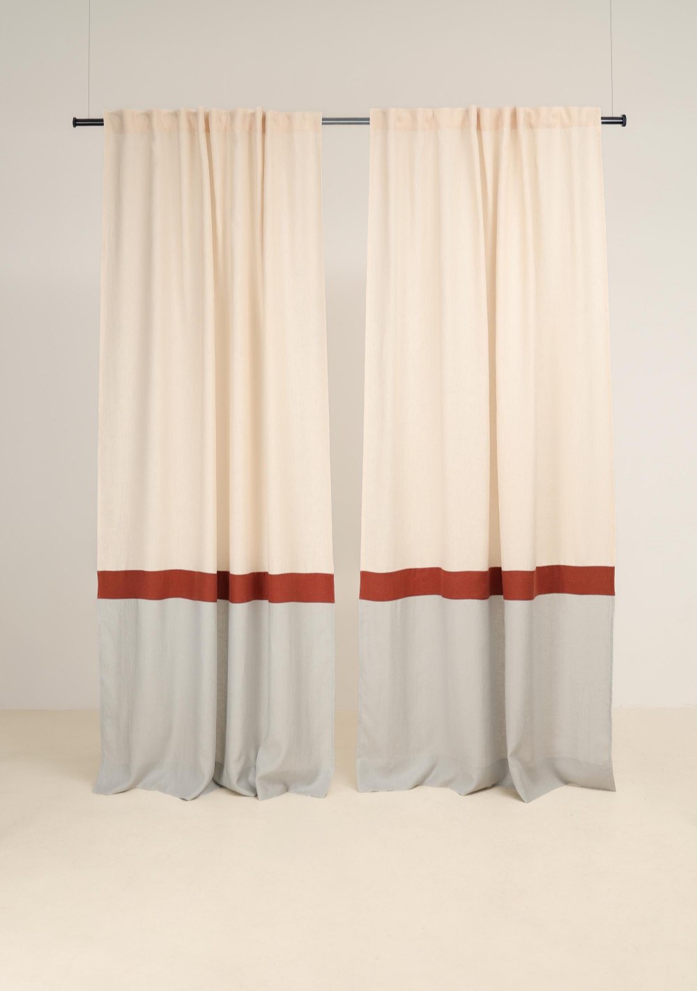 Earth tone 3 color block linen curtain – photo 5