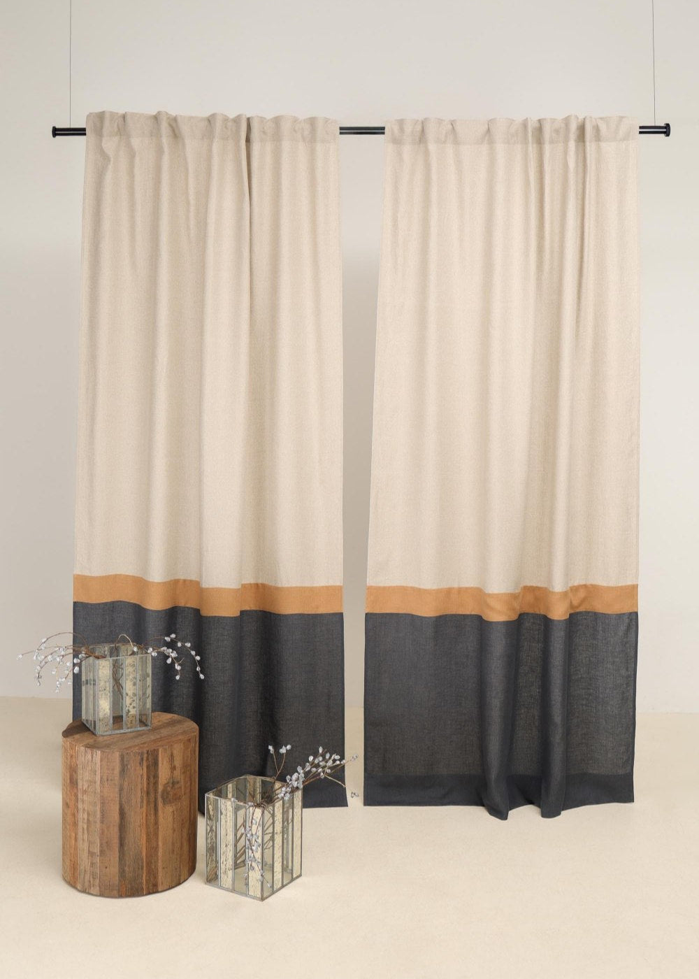 Farmhouse 3 color block linen curtain – photo 2
