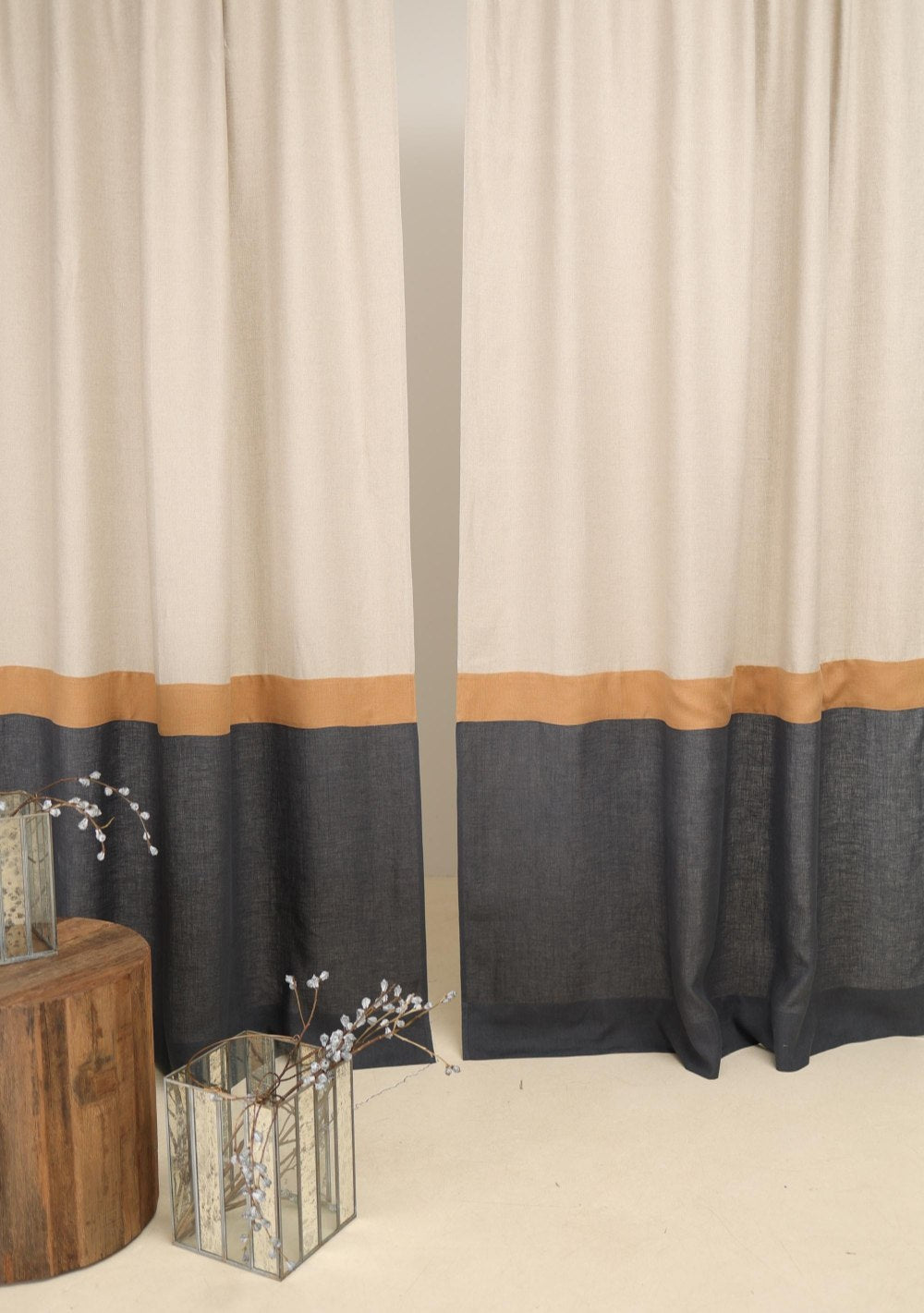 Farmhouse 3 color block linen curtain – photo 3