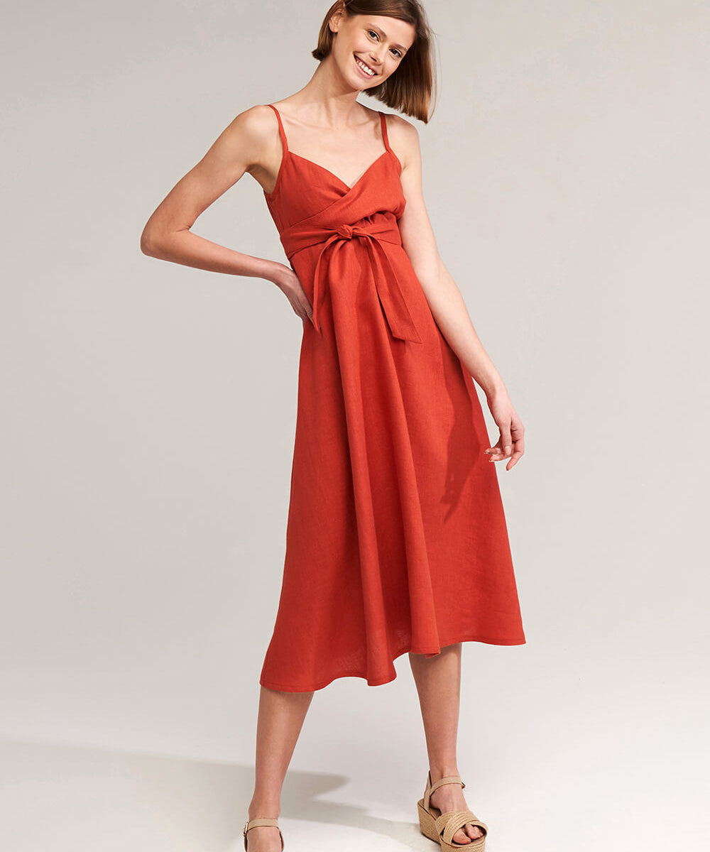 Flare linen spaghetti strap dress Arielle