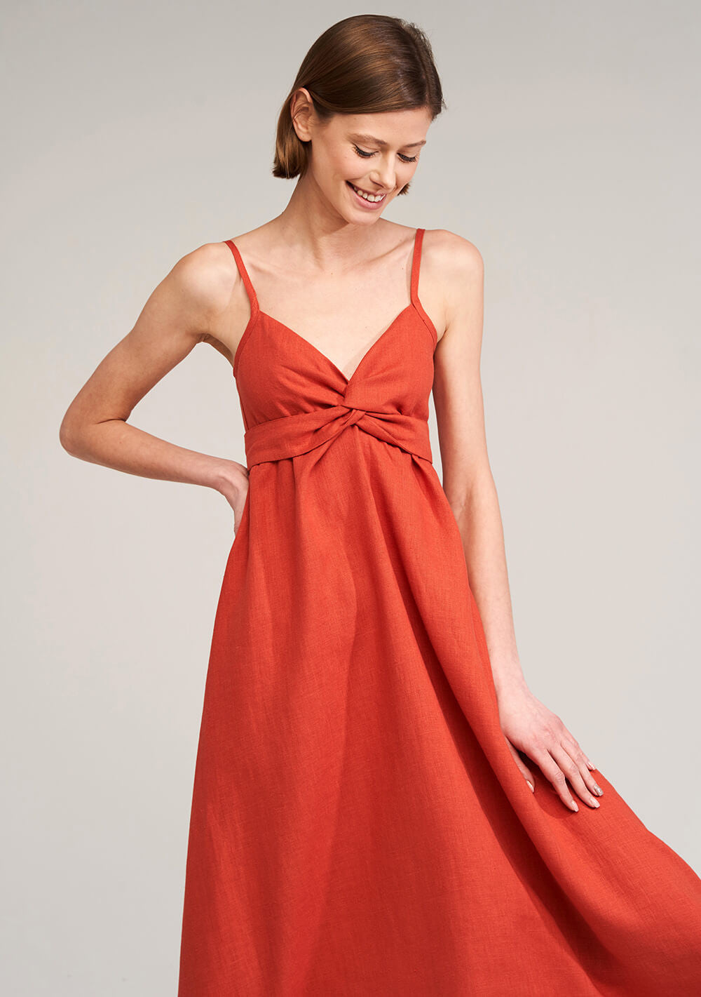 Flare linen spaghetti strap dress Arielle