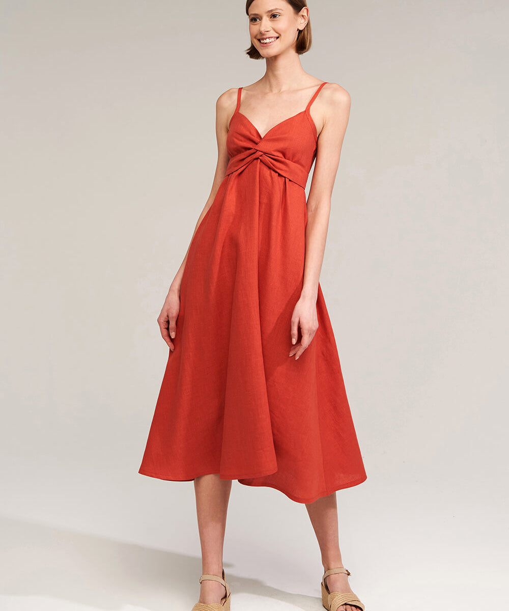 Flare linen spaghetti strap dress Arielle
