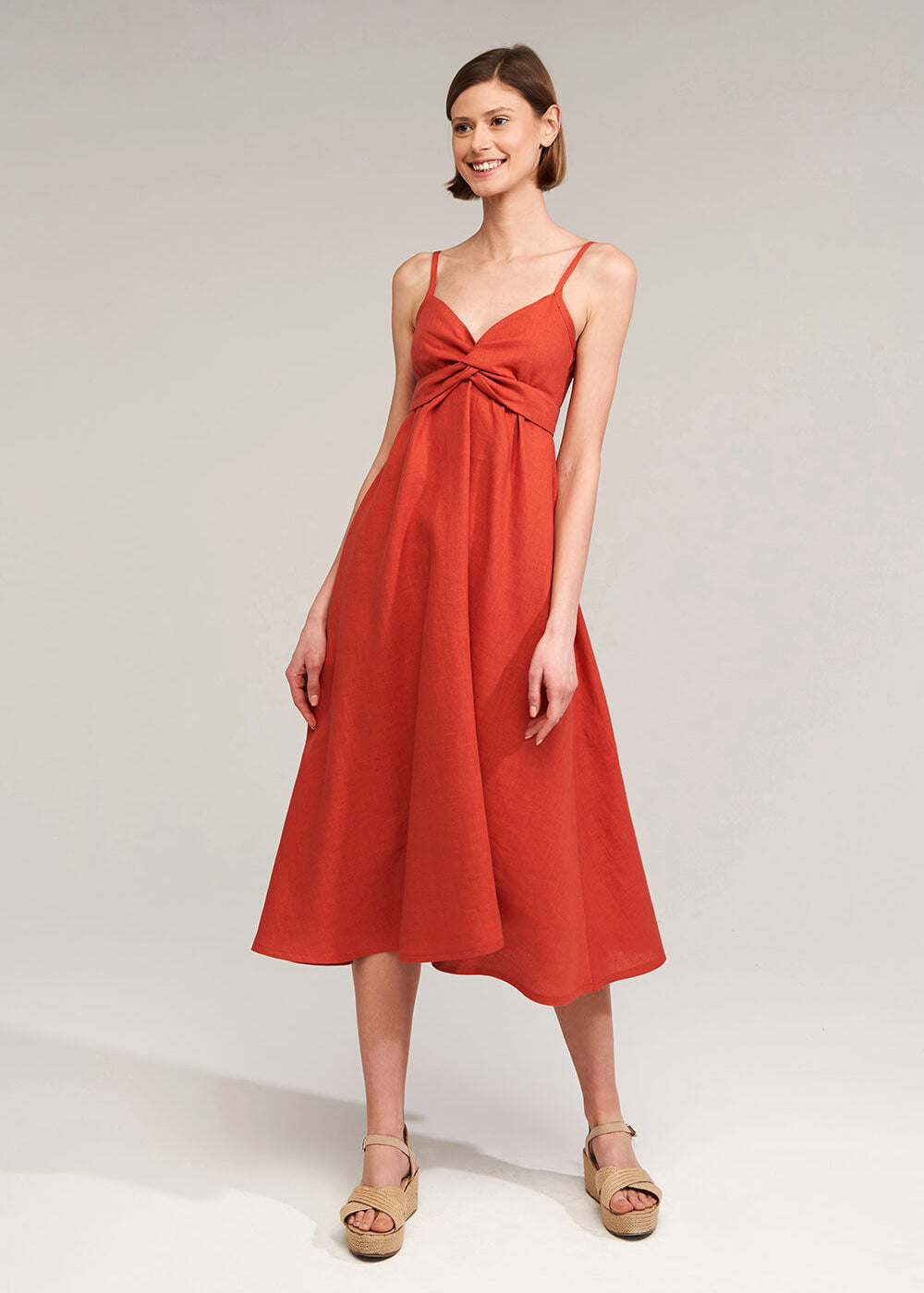 Flare linen spaghetti strap dress Arielle