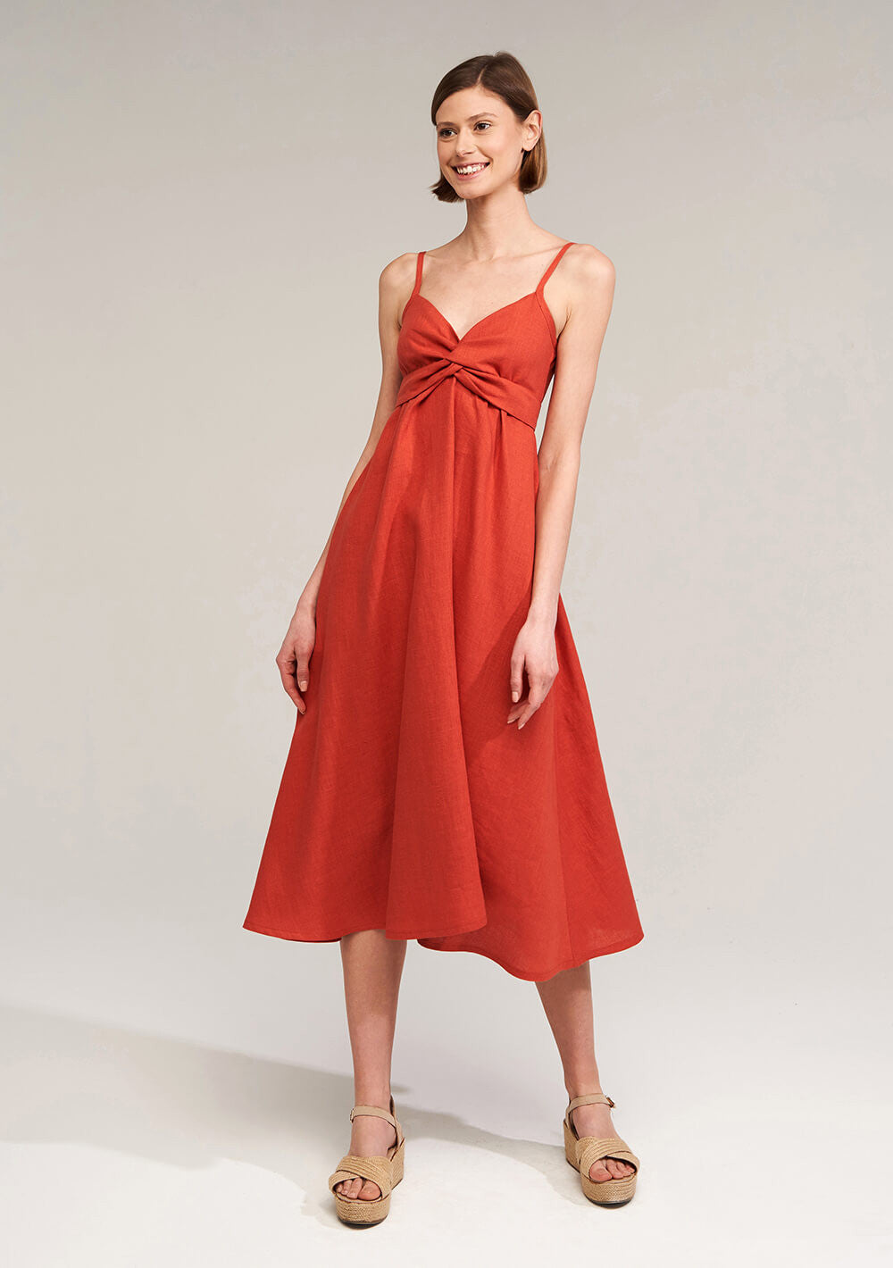 Flare linen spaghetti strap dress Arielle