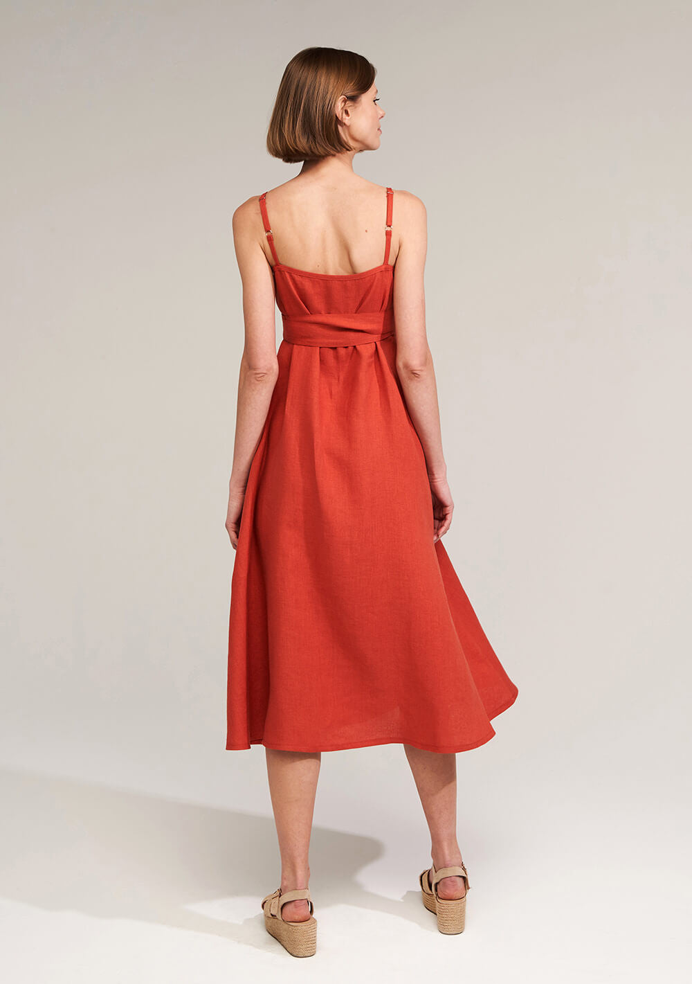Flare linen spaghetti strap dress Arielle