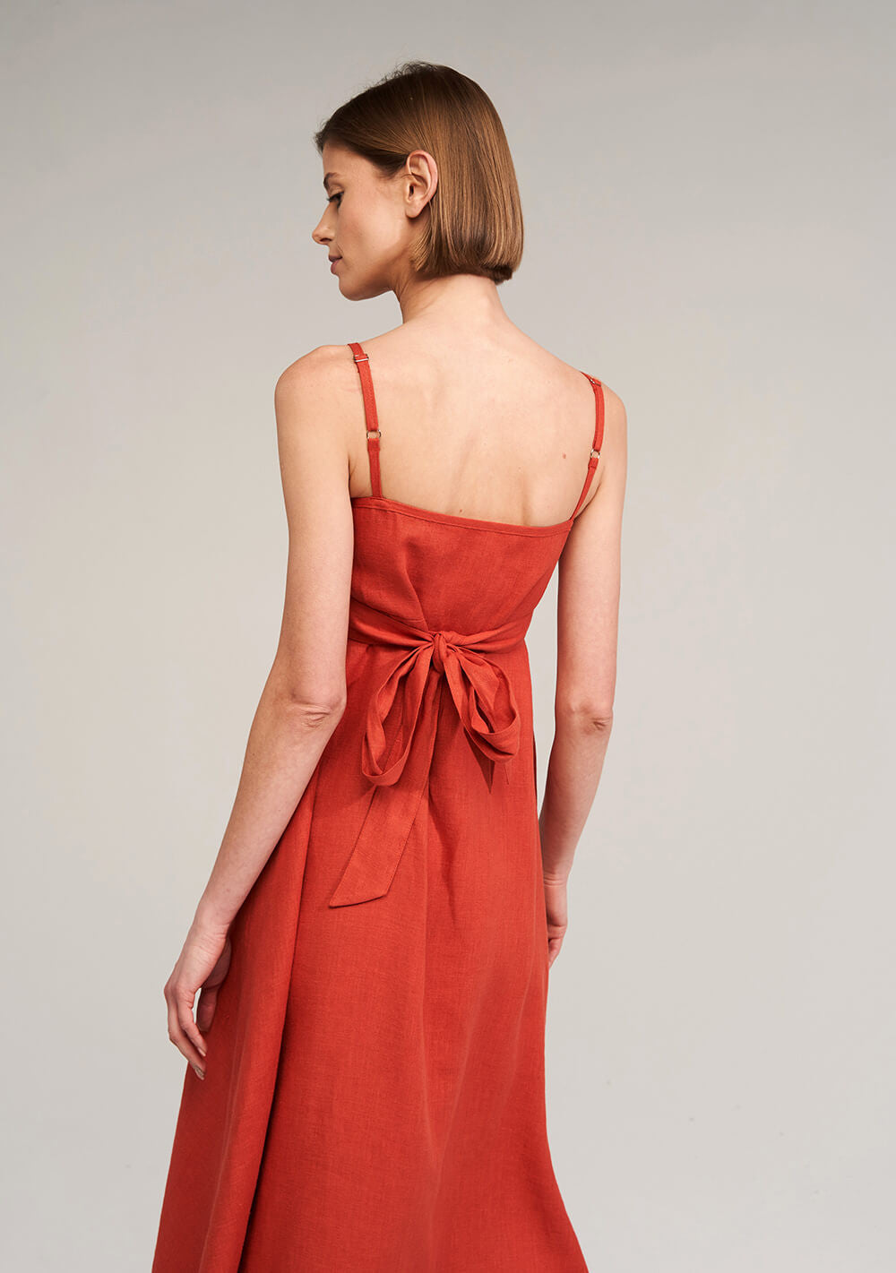 Flare linen spaghetti strap dress Arielle