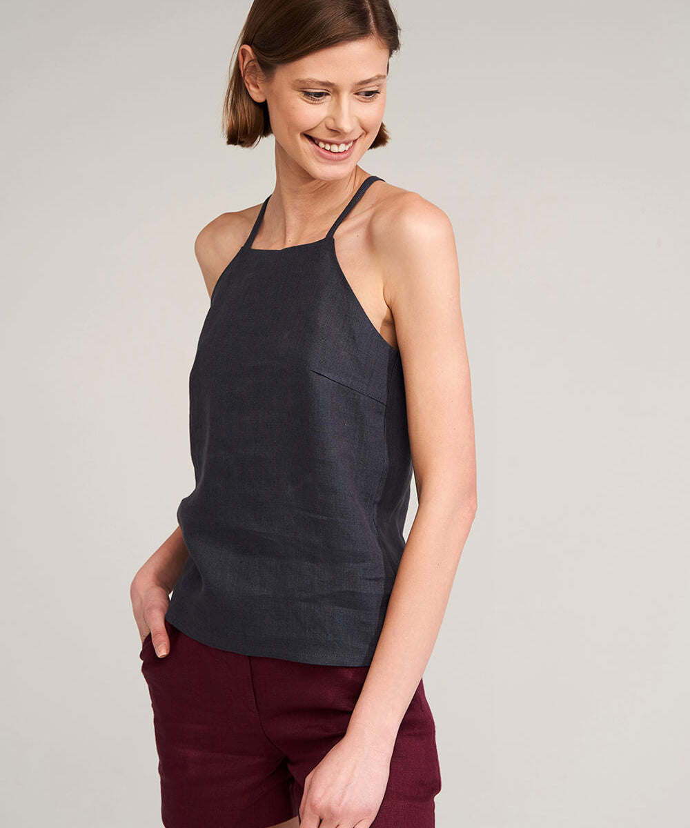 Halter neck linen top Kayla