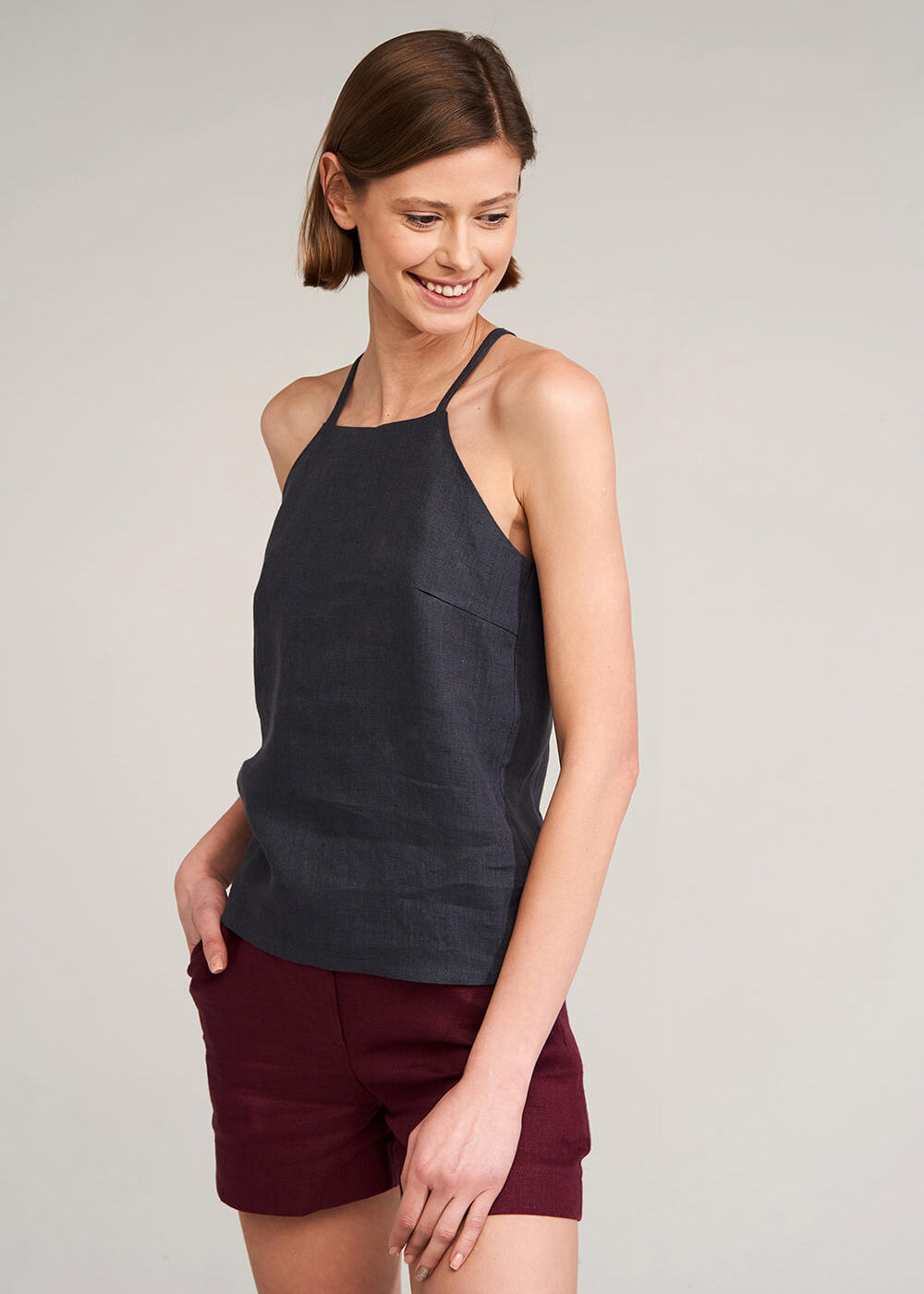 Halter neck linen top Kayla