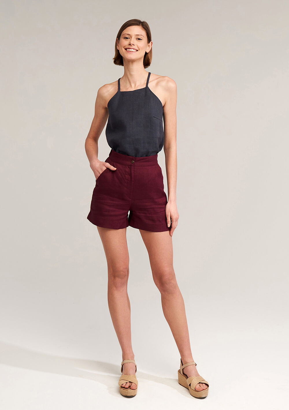 Halter neck linen top Kayla