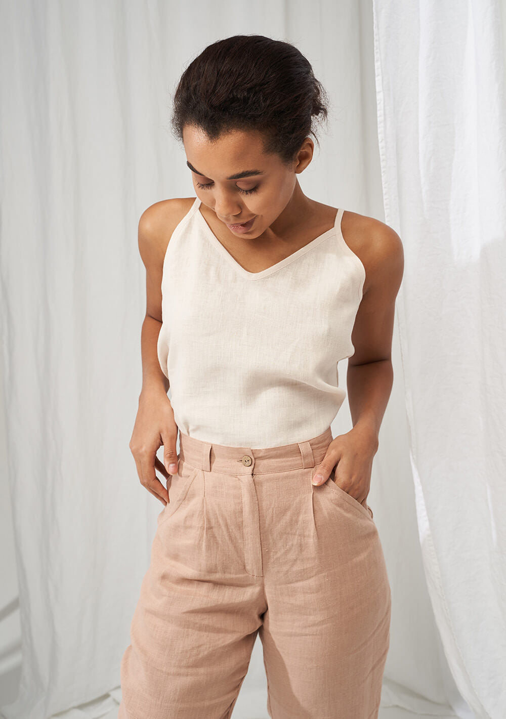 High waist tapered linen pants Ginger