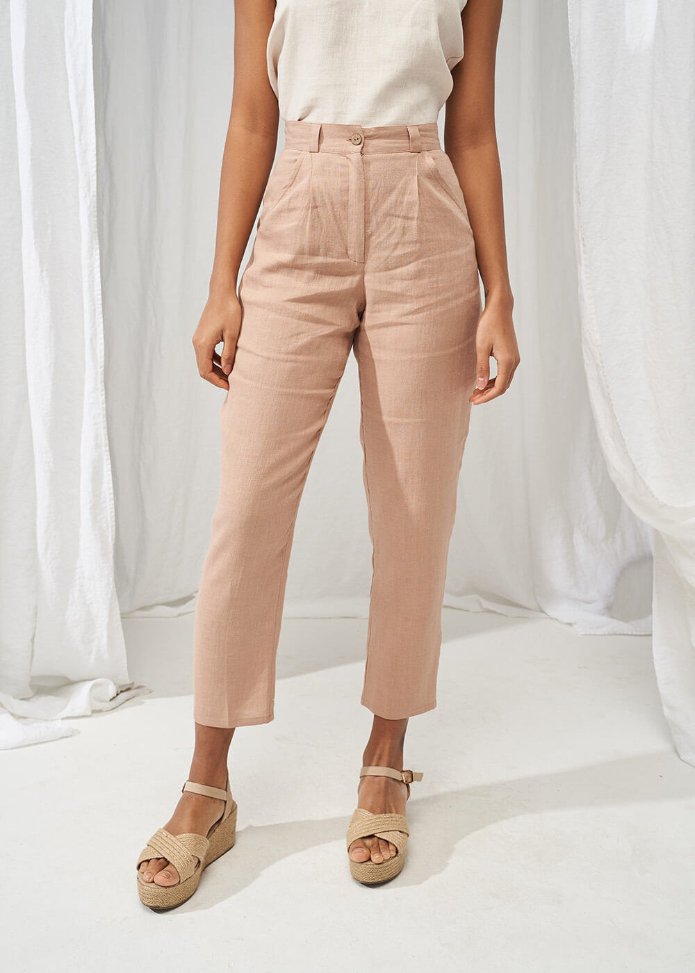 High waist tapered linen pants Ginger