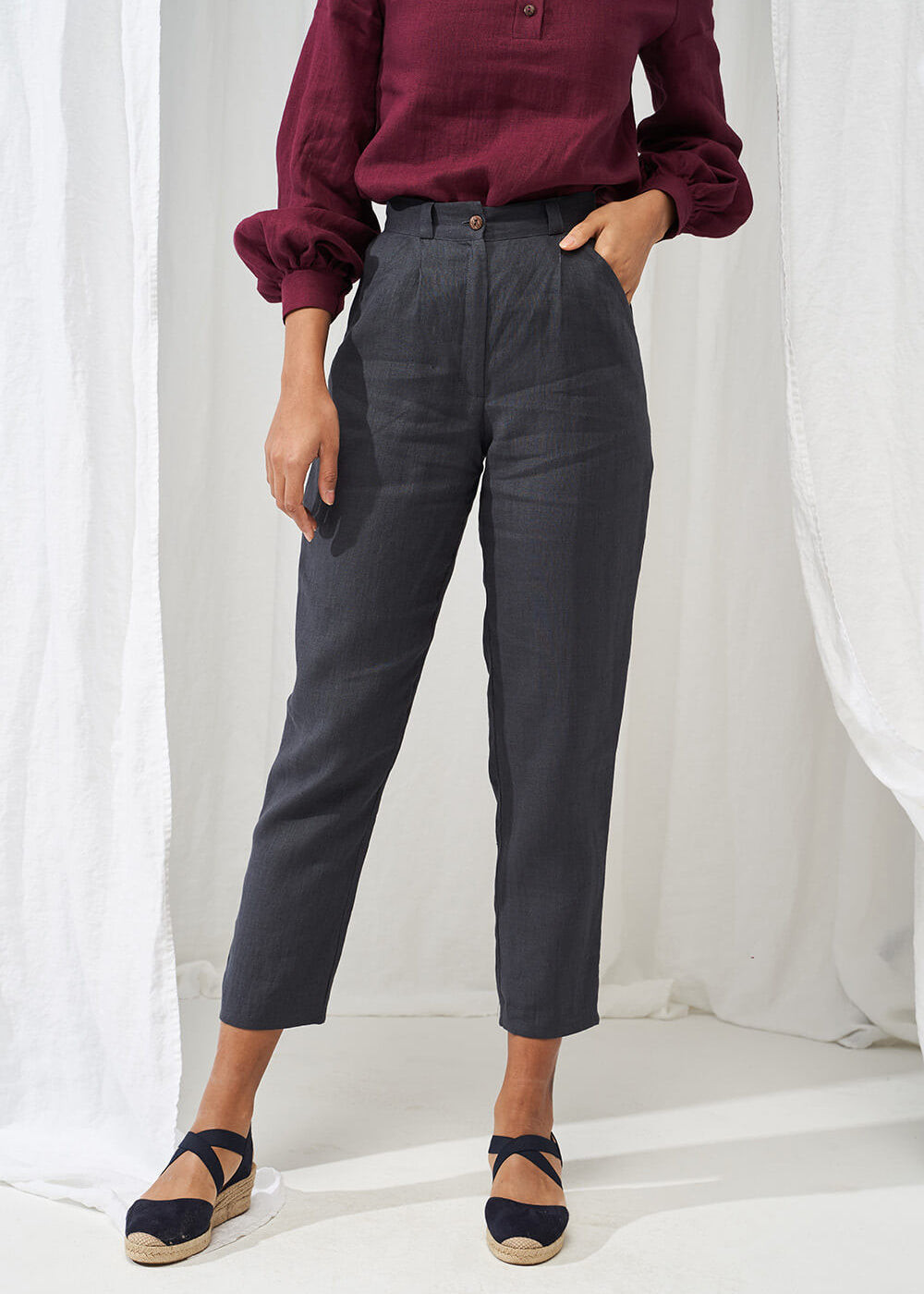High waist tapered linen pants Ginger