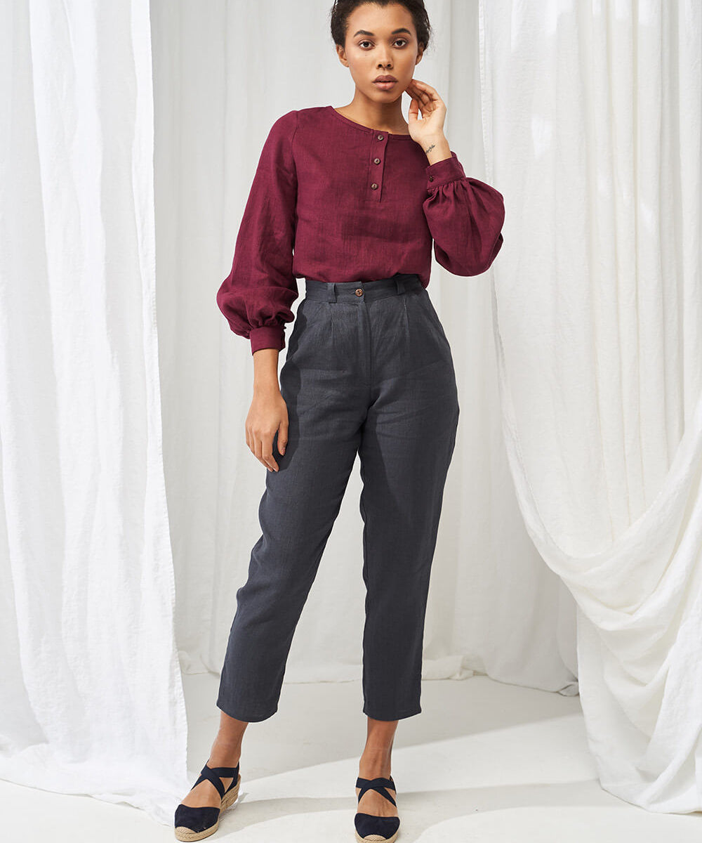 High waist tapered linen pants Ginger