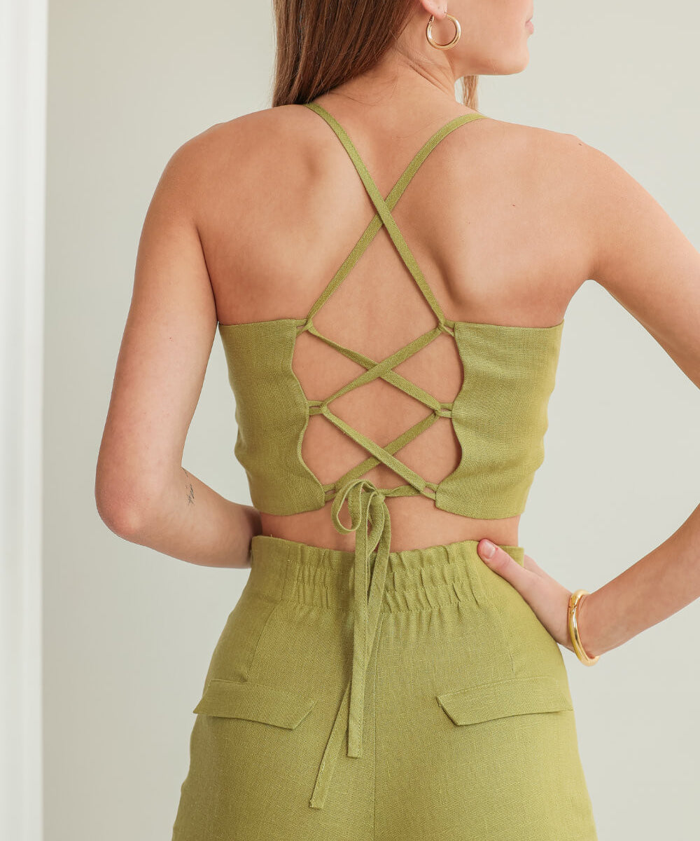 Lace up back crop top Heather
