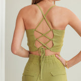 Lace up back crop top Heather