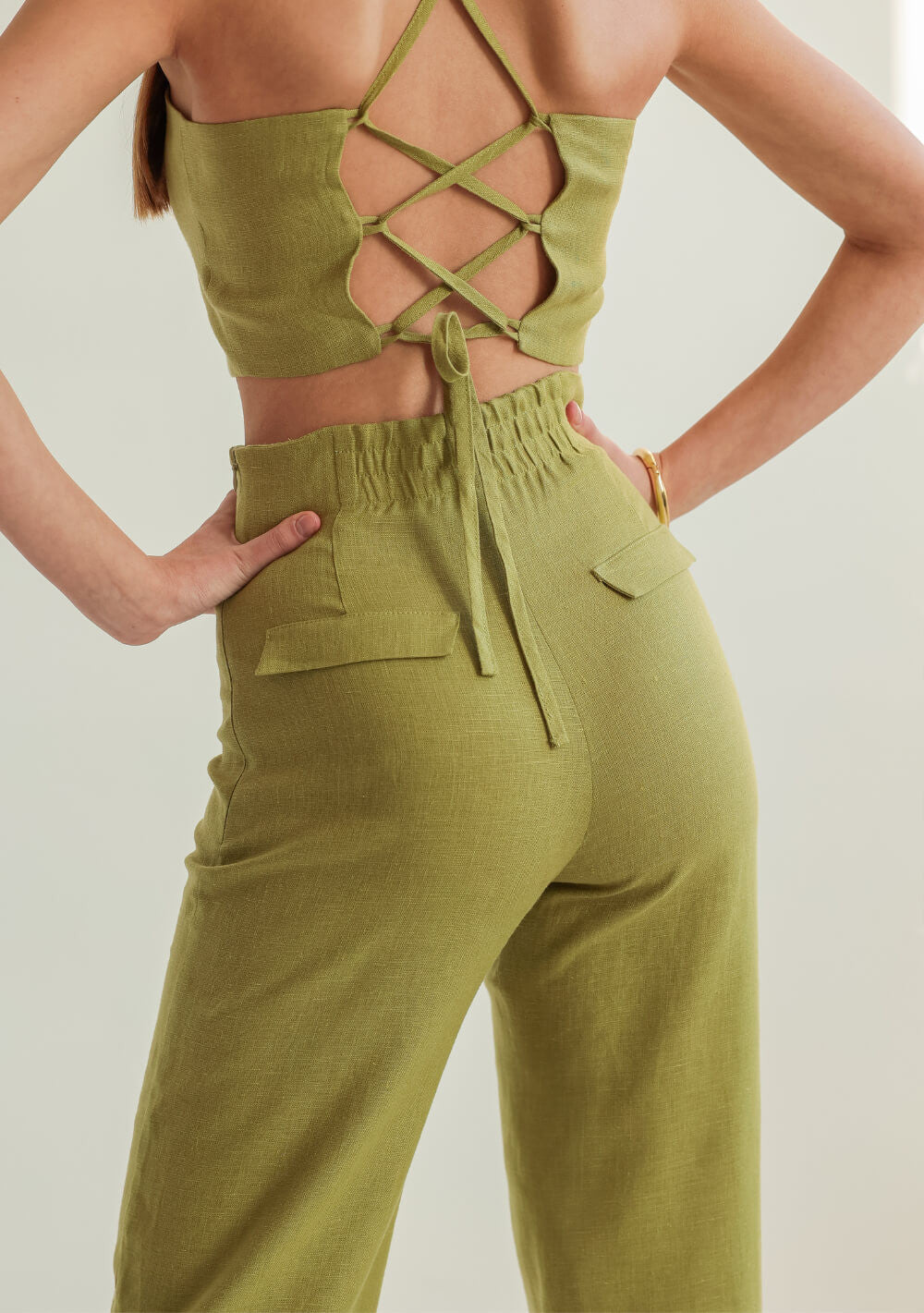 Lace up back crop top Heather