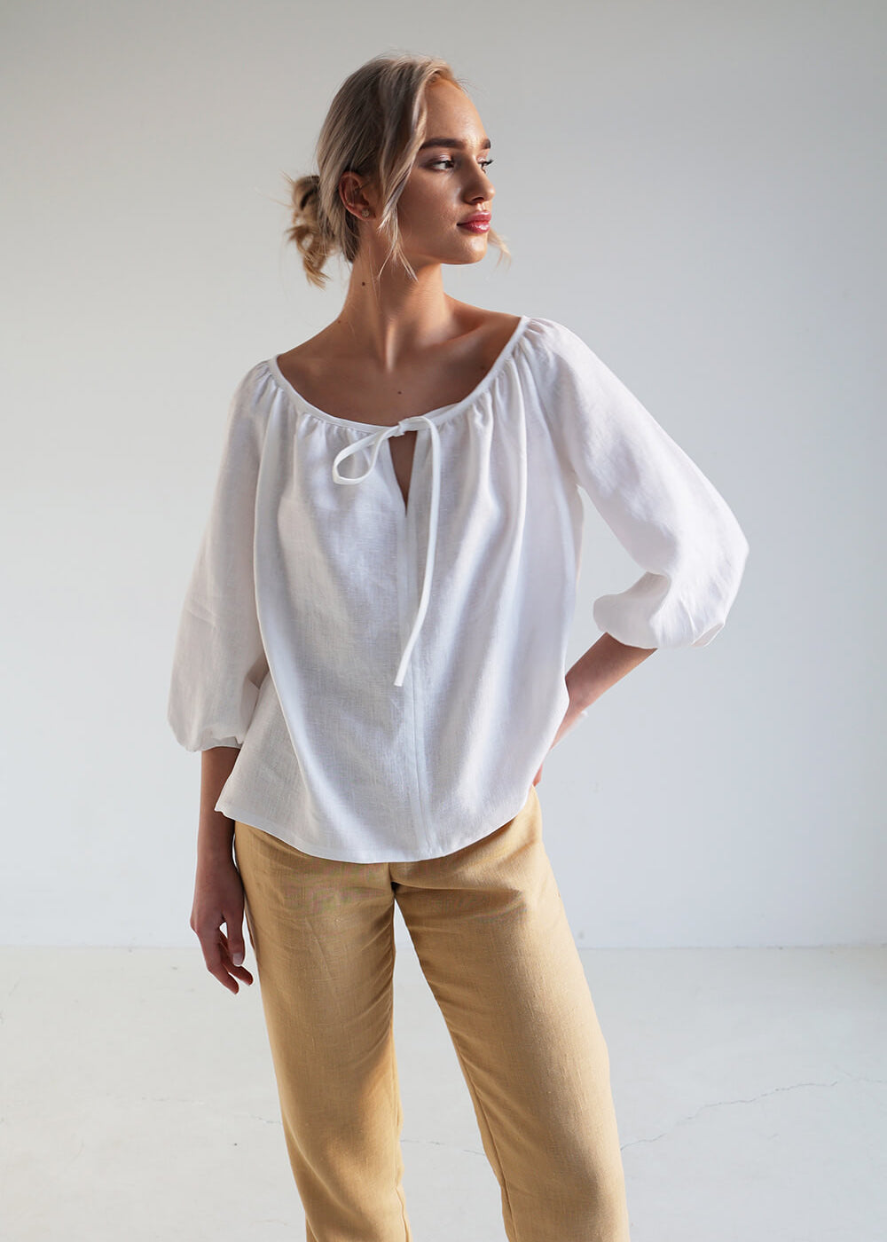 Linen blouse Bloom with tie neck