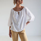 Linen blouse Bloom with tie neck