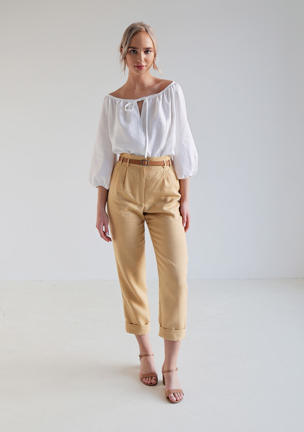 Linen blouse Bloom with tie neck