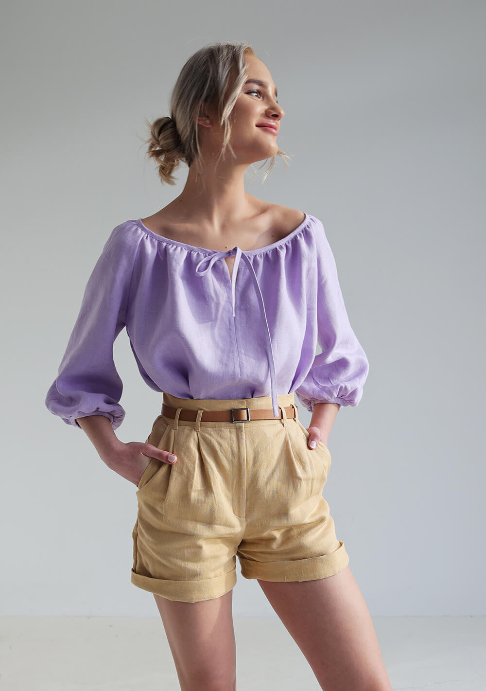 Linen blouse Bloom with tie neck