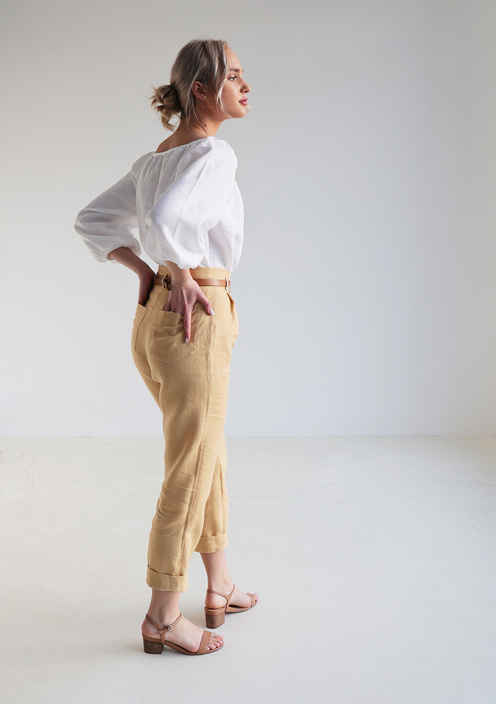 Linen blouse Bloom with tie neck
